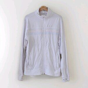 Lululemon Jacket Mens L White Color LInes Full Zip LS Track Pockets Stretch Logo